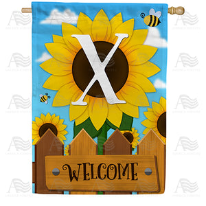 Sunflower Welcome Monogram Double Sided House Flag