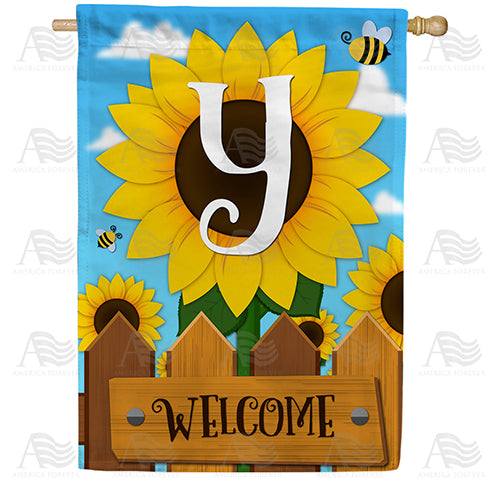 Sunflower Welcome Monogram Double Sided House Flag