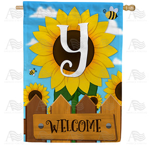 Sunflower Welcome Monogram Double Sided House Flag