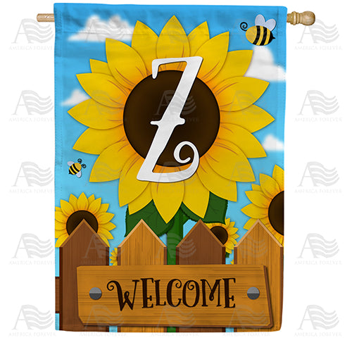 Sunflower Welcome Monogram Double Sided House Flag