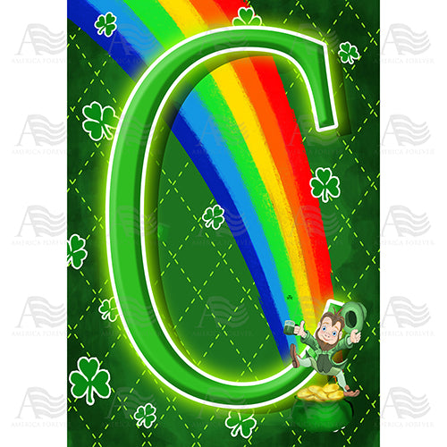Leprechaun Rainbow Monogram House Flag