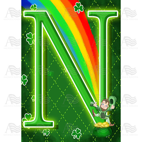 Leprechaun Rainbow Monogram House Flag