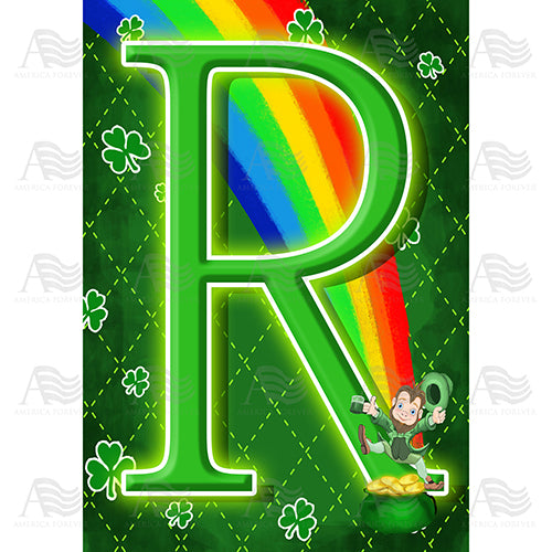 Leprechaun Rainbow Monogram House Flag