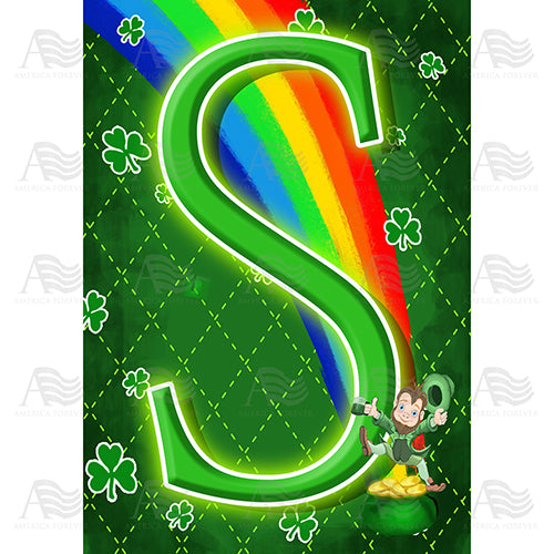Leprechaun Rainbow Monogram House Flag