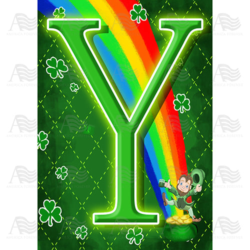 Leprechaun Rainbow Monogram House Flag