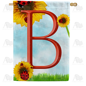 Ladybugs and Sunflowers Monogram House Flag