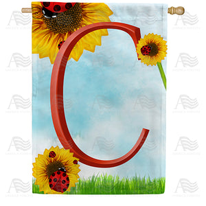 Ladybugs and Sunflowers Monogram House Flag