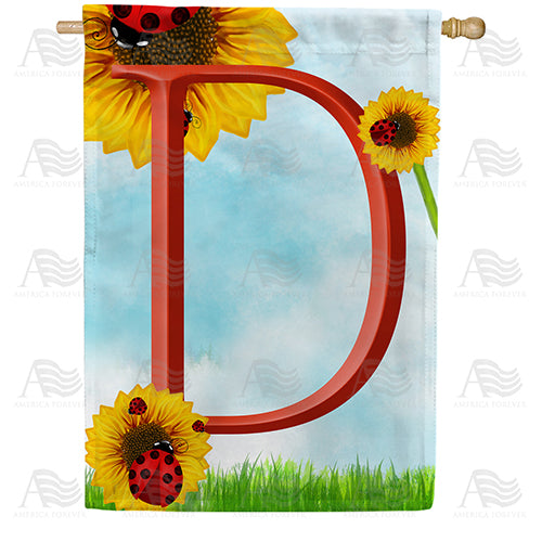 Ladybugs and Sunflowers Monogram House Flag