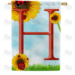 Ladybugs and Sunflowers Monogram House Flag