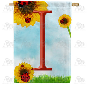 Ladybugs and Sunflowers Monogram House Flag