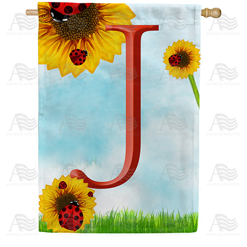 Ladybugs and Sunflowers Monogram House Flag