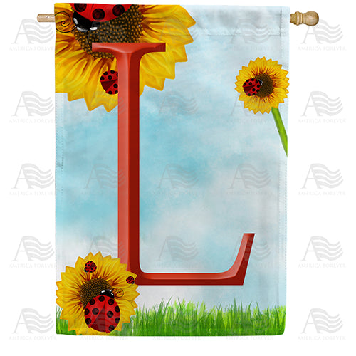 Ladybugs and Sunflowers Monogram House Flag