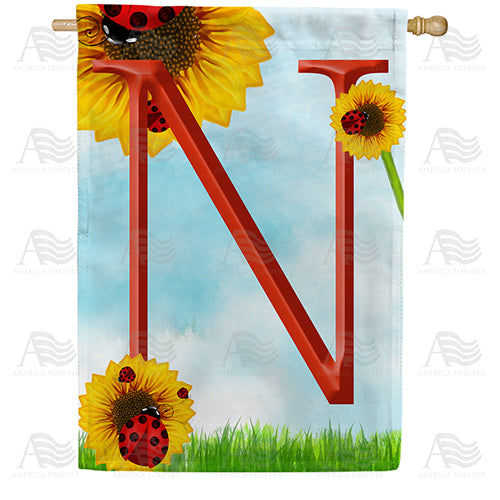 Ladybugs and Sunflowers Monogram House Flag