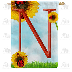 Ladybugs and Sunflowers Monogram House Flag