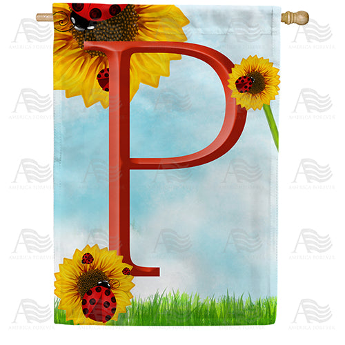 Ladybugs and Sunflowers Monogram House Flag