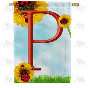 Ladybugs and Sunflowers Monogram House Flag