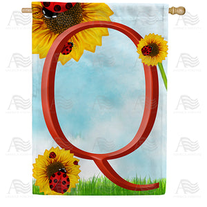 Ladybugs and Sunflowers Monogram House Flag