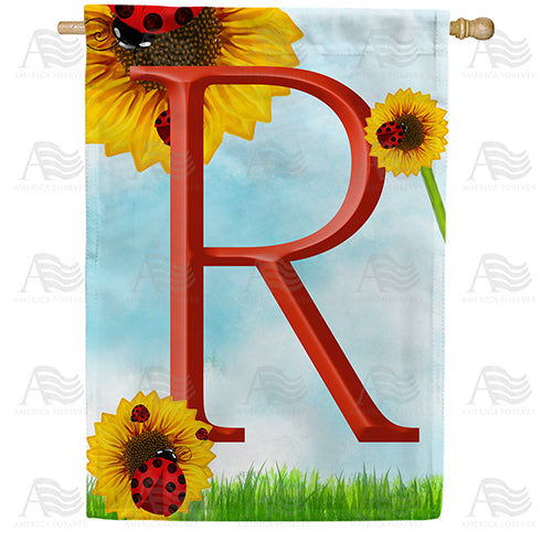 Ladybugs and Sunflowers Monogram House Flag