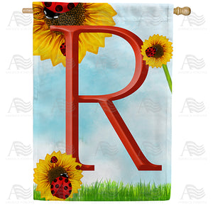 Ladybugs and Sunflowers Monogram House Flag