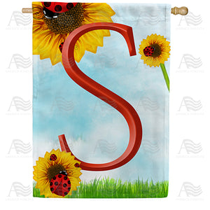 Ladybugs and Sunflowers Monogram House Flag