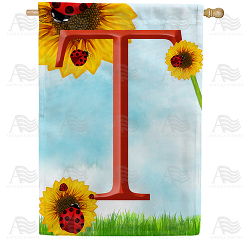 Ladybugs and Sunflowers Monogram House Flag