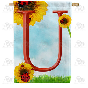 Ladybugs and Sunflowers Monogram House Flag