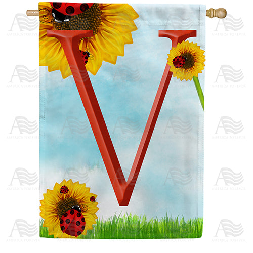 Ladybugs and Sunflowers Monogram House Flag