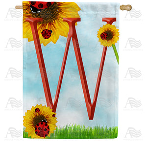 Ladybugs and Sunflowers Monogram House Flag