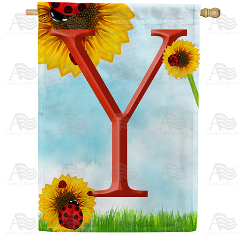 Ladybugs and Sunflowers Monogram House Flag