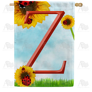 Ladybugs and Sunflowers Monogram House Flag