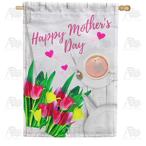 Mother's Day Tea and Tulips Double Sided House Flag 28" x 40"