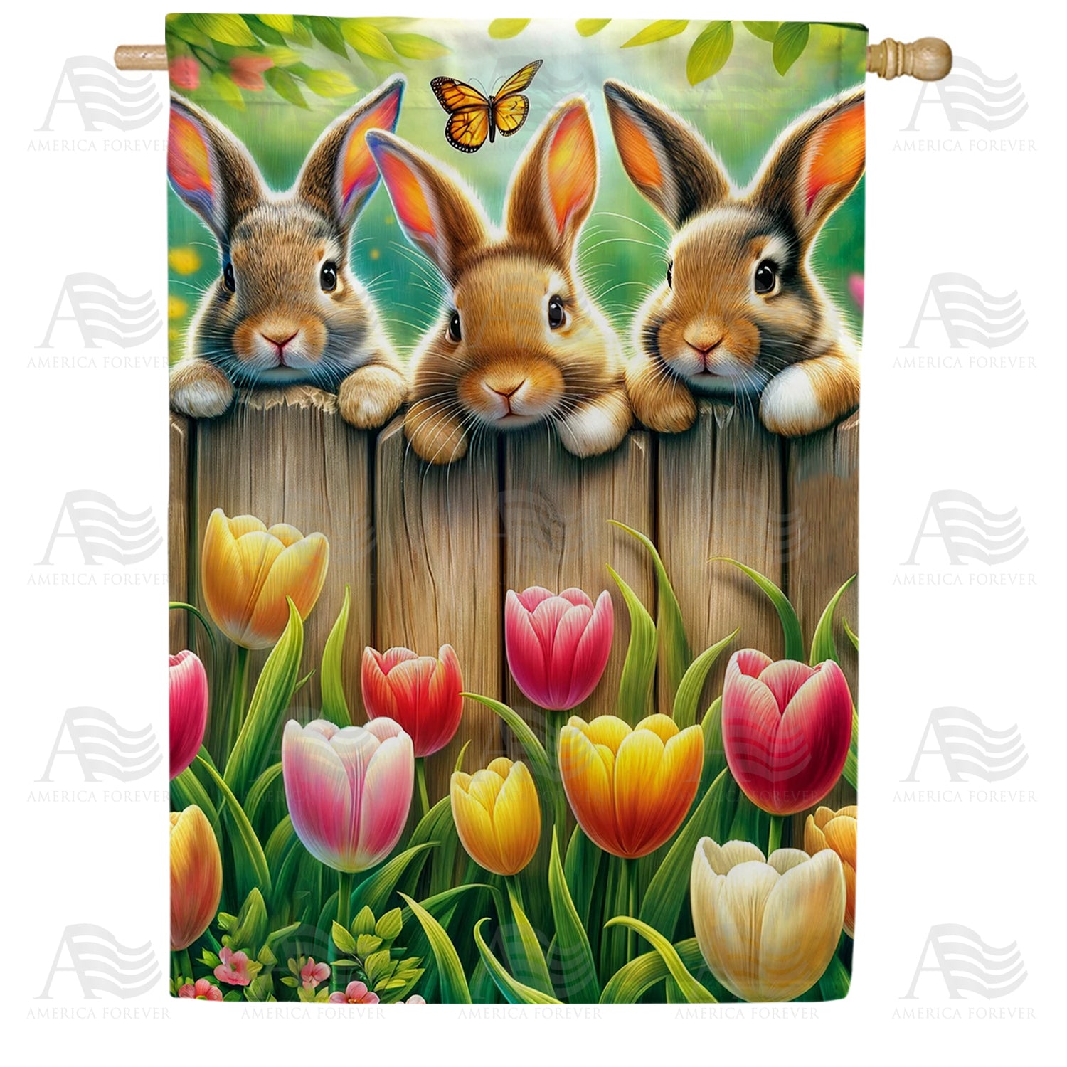 Bunnies and Blossoms Double Sided House Flag