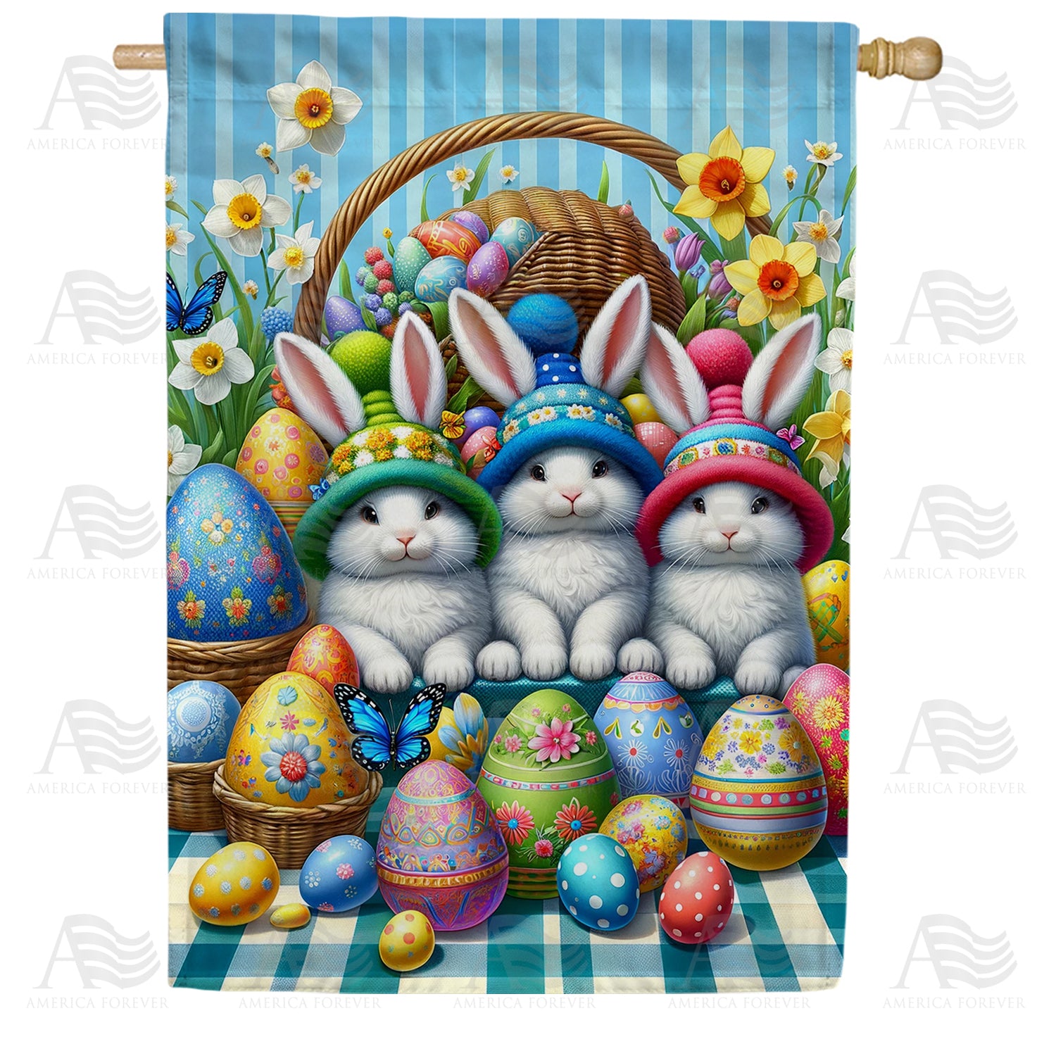 Easter Bunnies Basket Double Sided House Flag