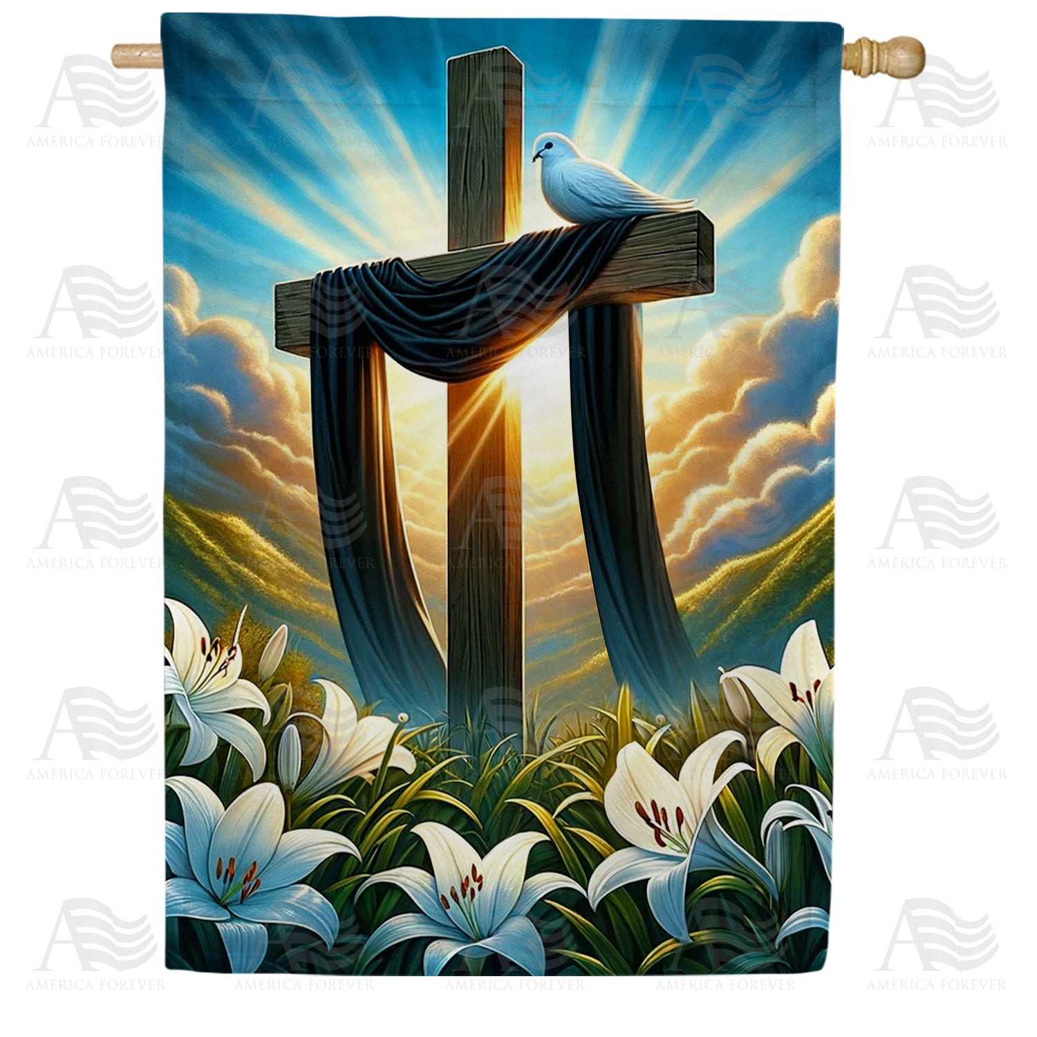 Peaceful Easter Cross Double Sided House Flag