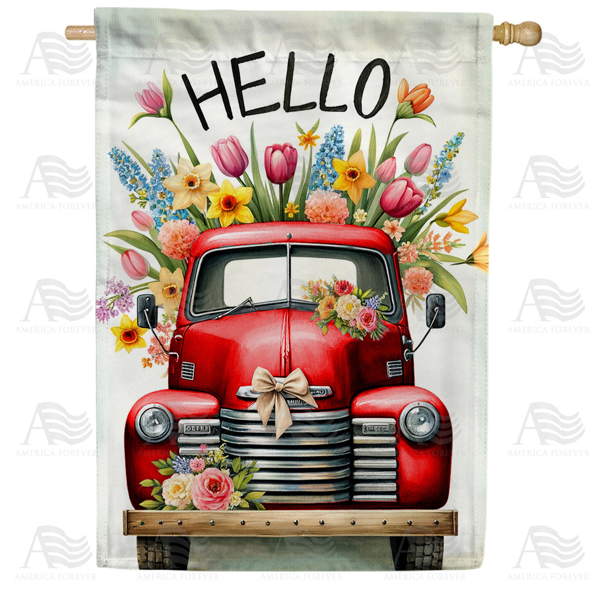 Springtime Vintage Truck Double Sided House Flag