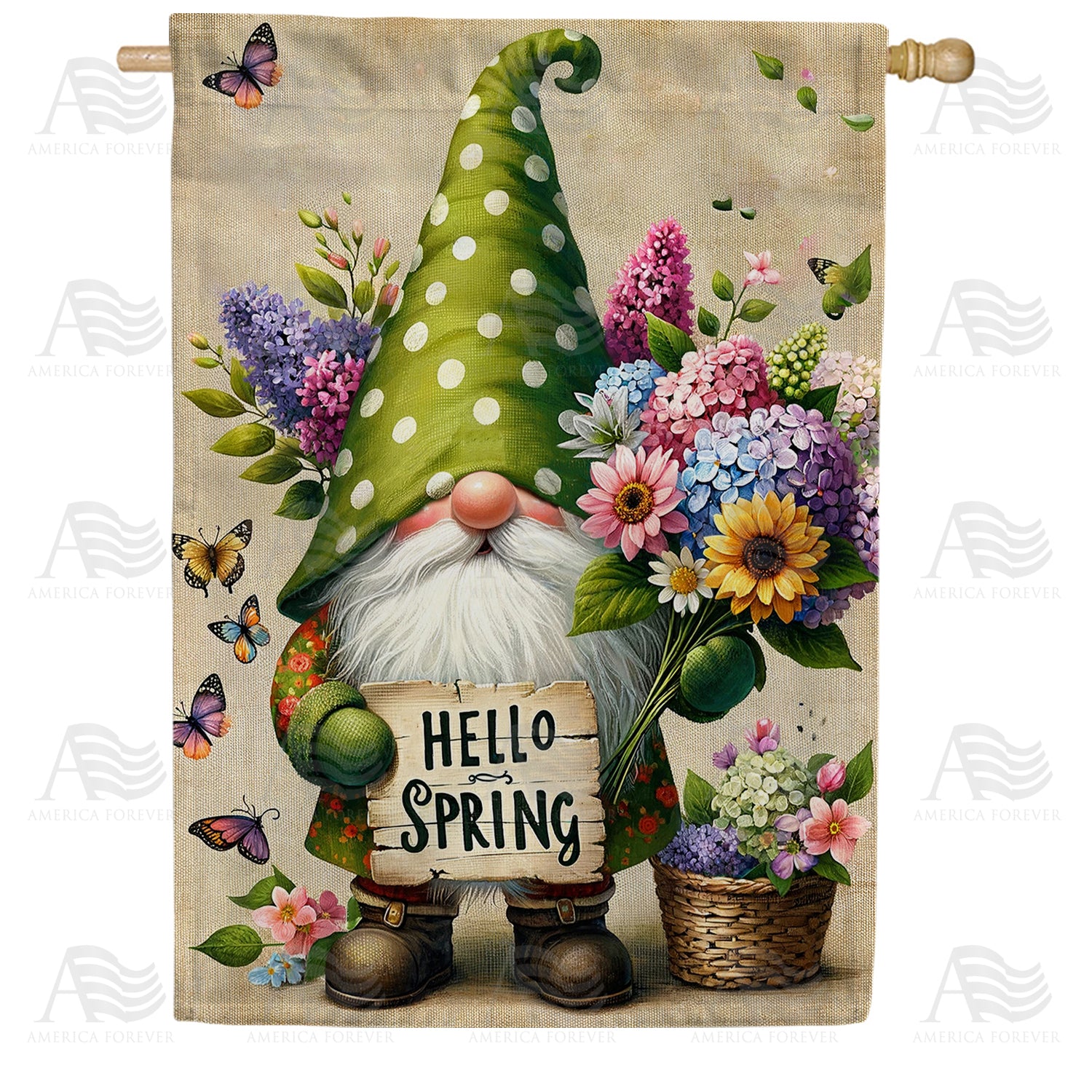 Gnome's Spring Welcome Double Sided House Flag