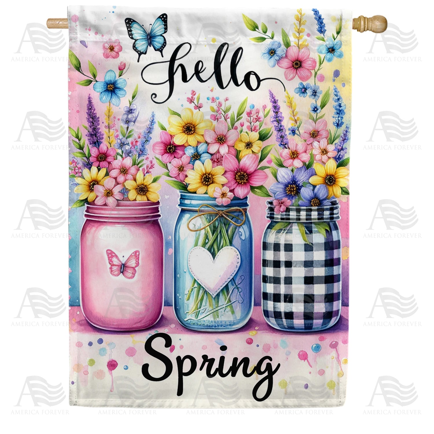 Mason Jar Floral Greeting Double Sided House Flag