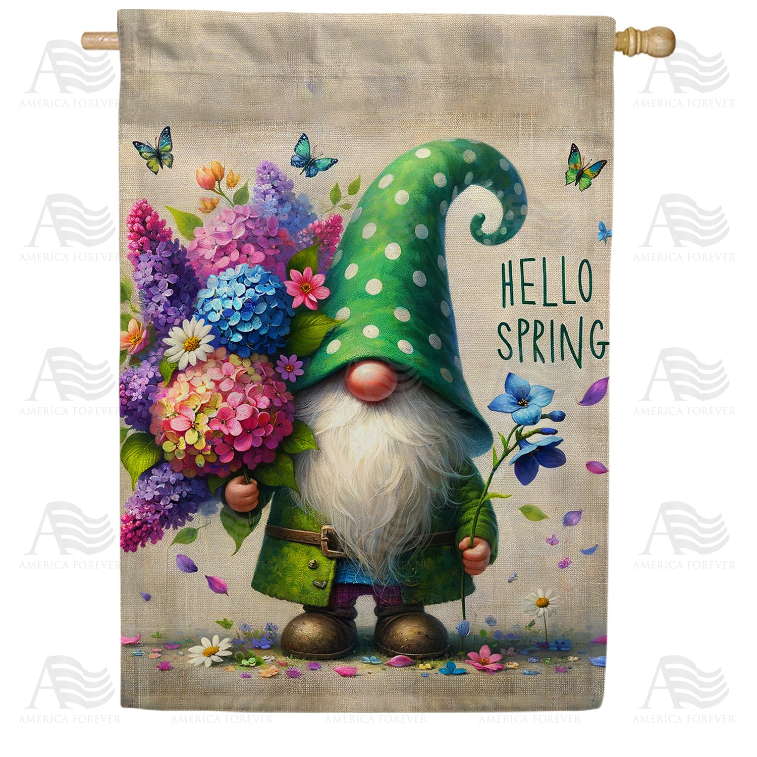 Spring Gnome's Bouquet Double Sided House Flag