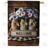 Rustic Welcome Blooms Double Sided House Flag