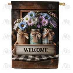 Rustic Welcome Blooms Double Sided House Flag