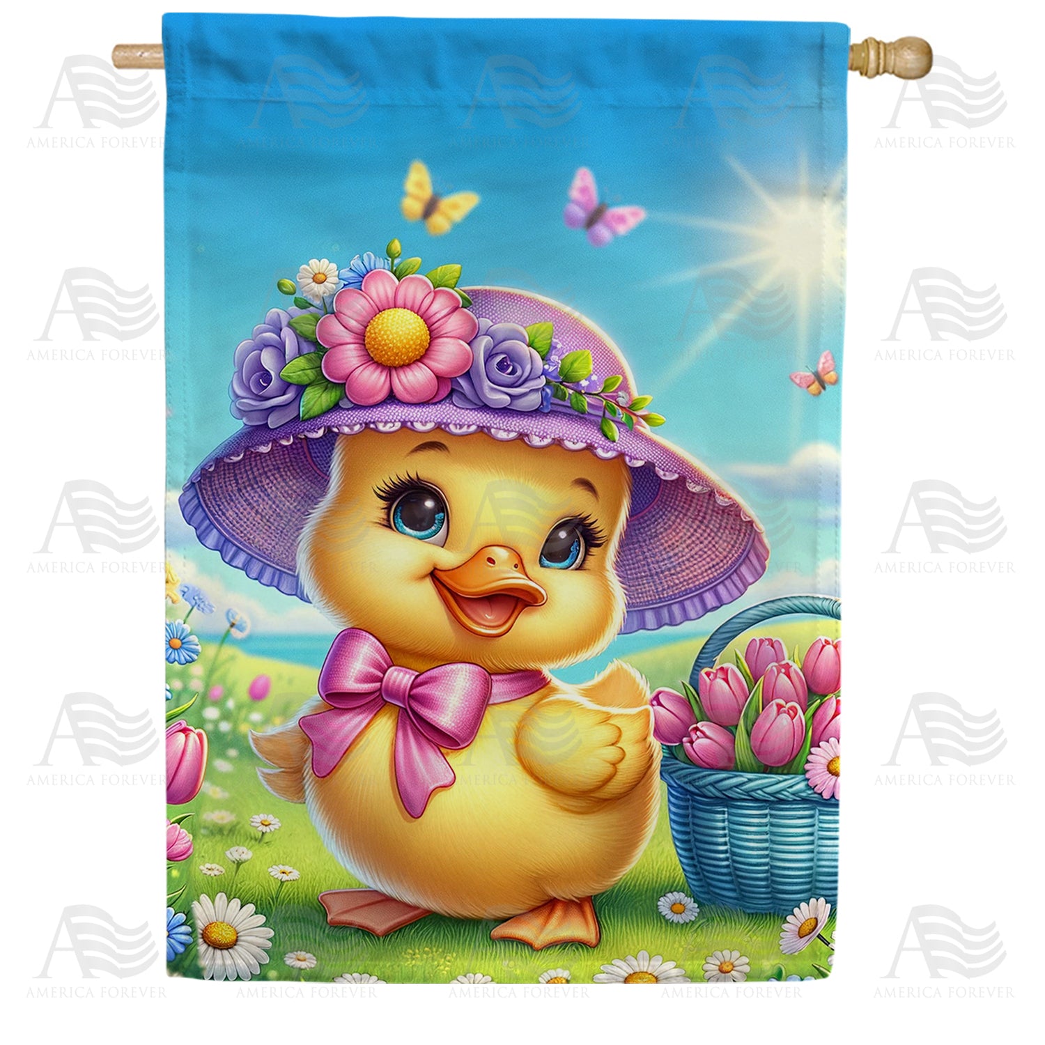 Springtime Duckling Delight Double Sided House Flag