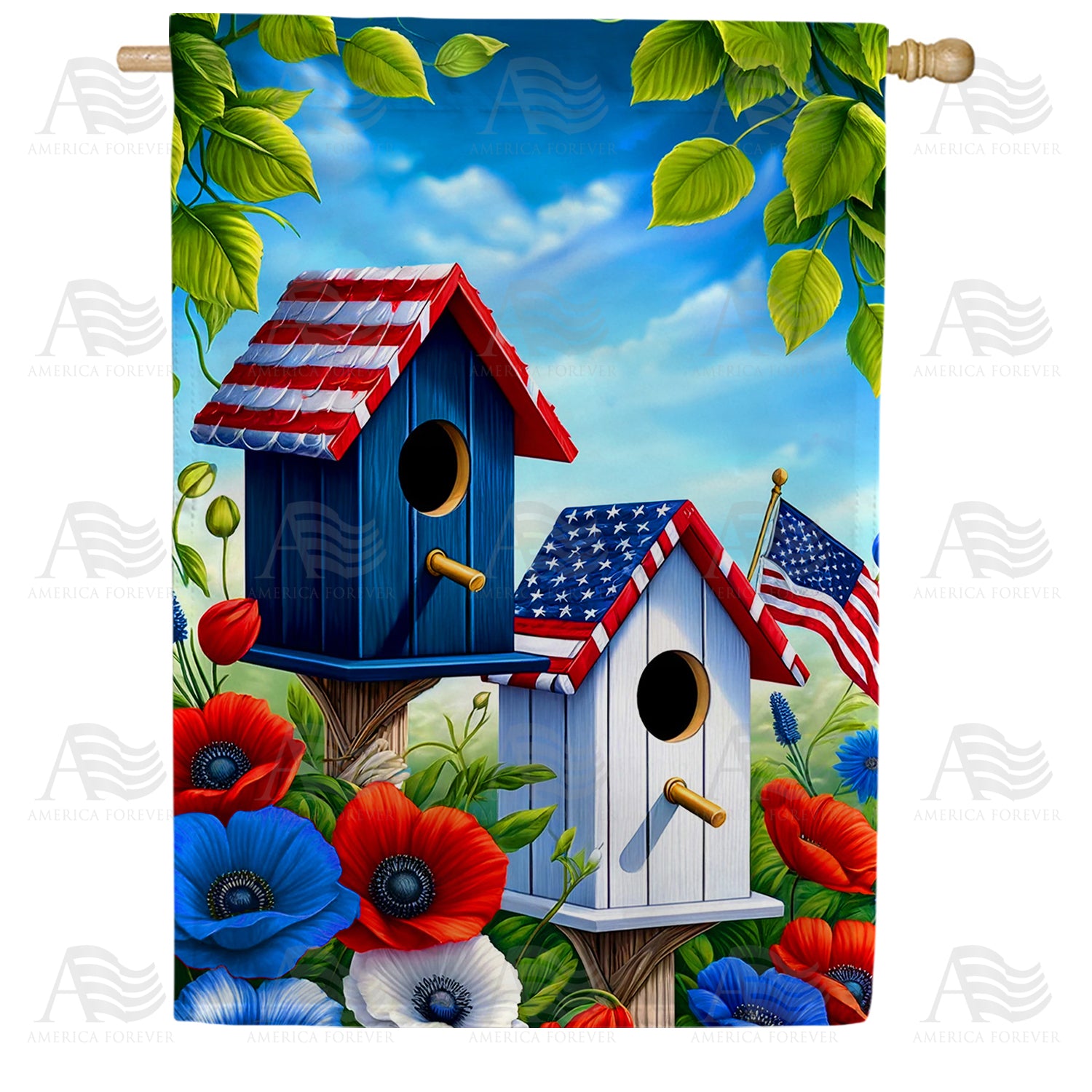 Americana Patriotic Birdhouses Double Sided House Flag