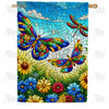 Stained Glass Butterfly Double Sided House Flag