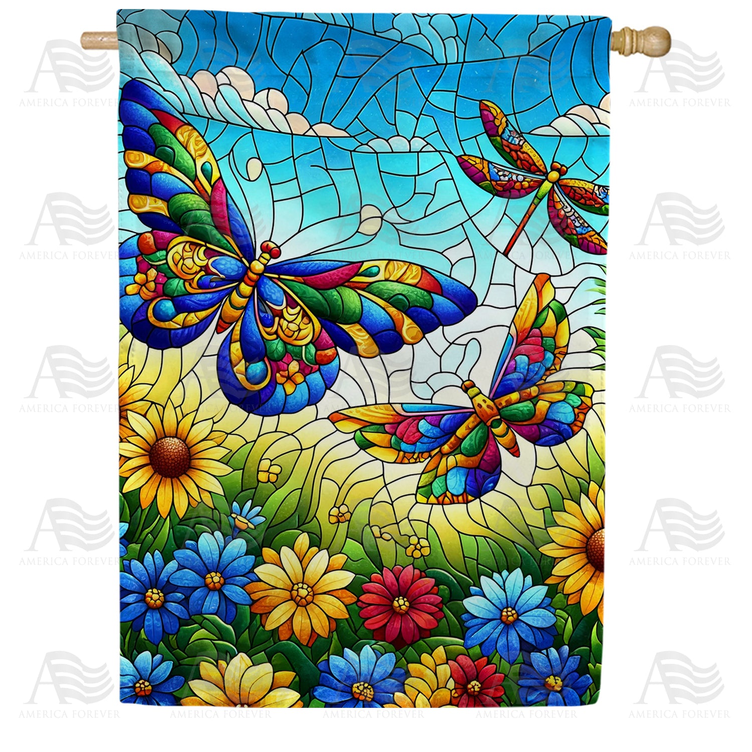 Stained Glass Butterfly Double Sided House Flag
