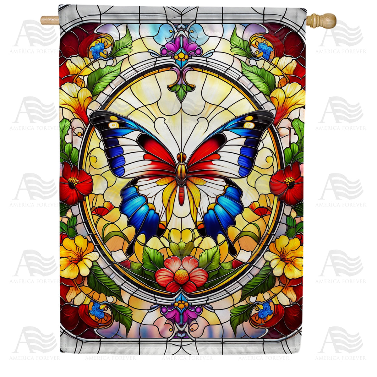 Butterfly Stained Glass Double Sided House Flag