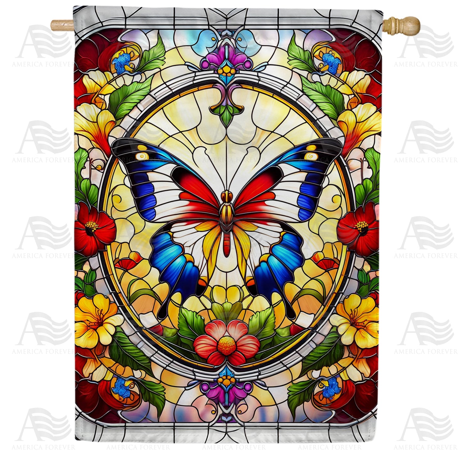 Butterfly Stained Glass Double Sided House Flag