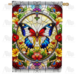 Butterfly Stained Glass Double Sided House Flag