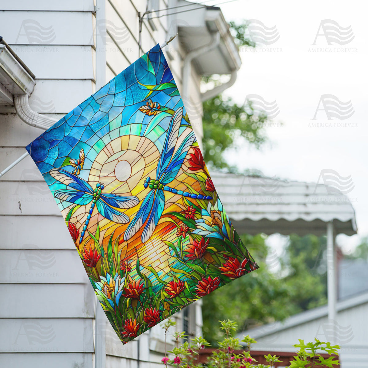 Dragonflies Stained Glass Double Sided House Flag