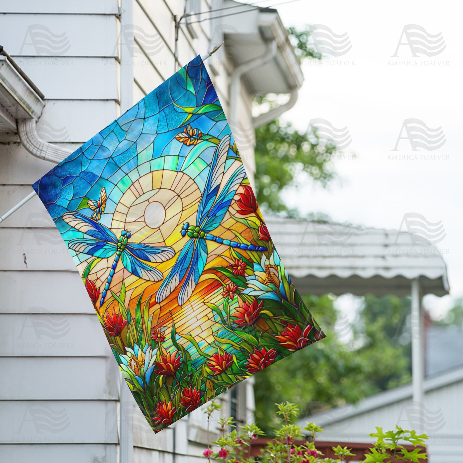 Dragonflies Stained Glass Double Sided House Flag