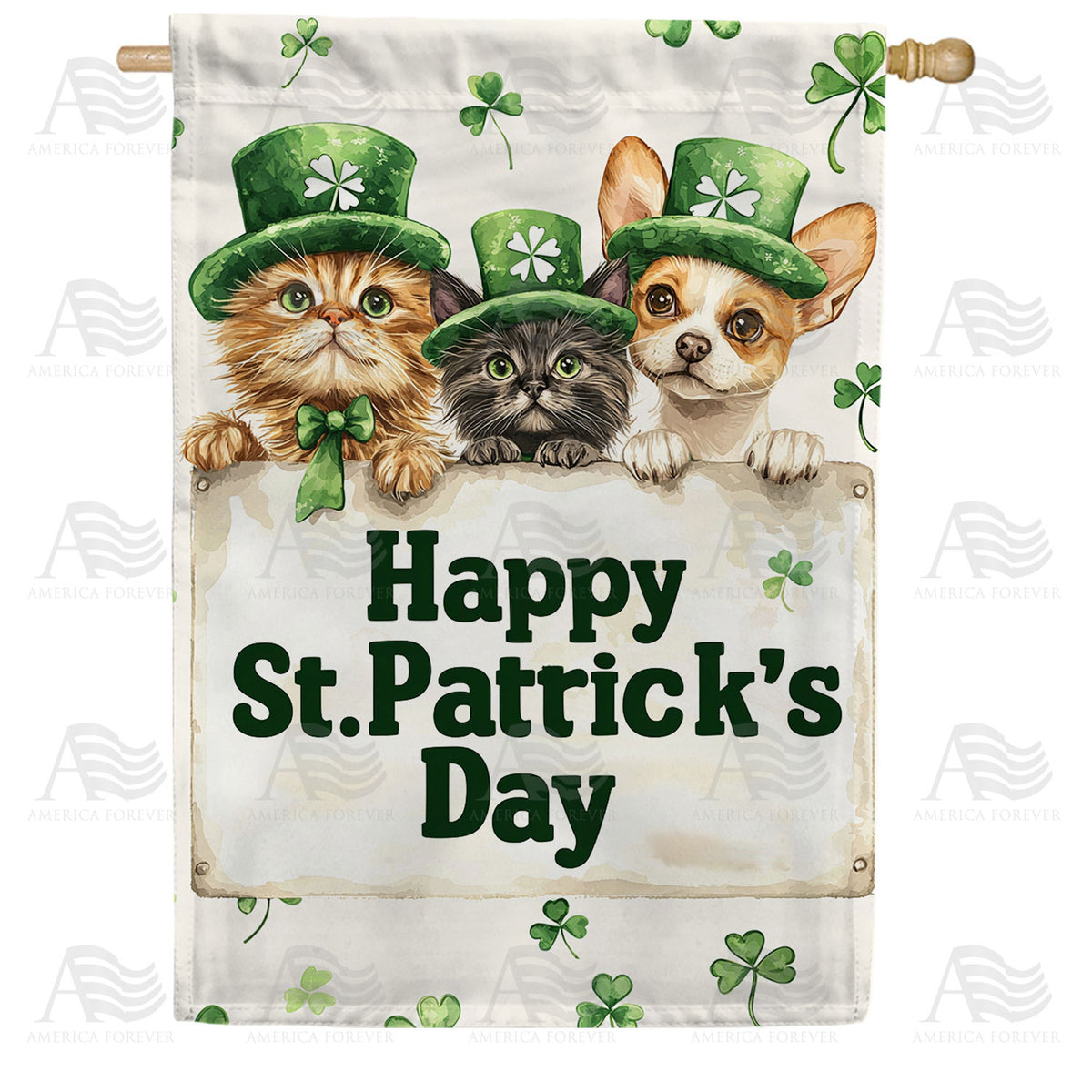 Happy St. Patrick's Day Pets Double Sided House Flag